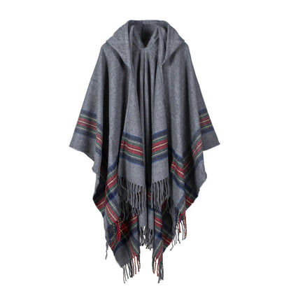Cozy Striped Hooded Poncho Wrap for All Seasons