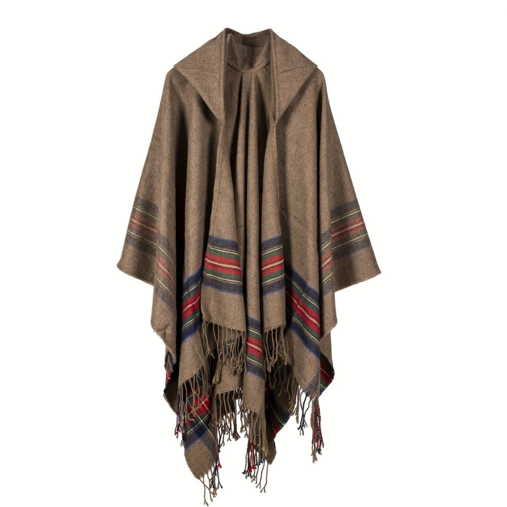 Cozy Striped Hooded Poncho Wrap for All Seasons