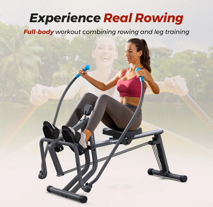 Rowing Machine with 360° Paddle Motion, Adjustable Resistance Band & LCD Display, 265 lb Weight Limit