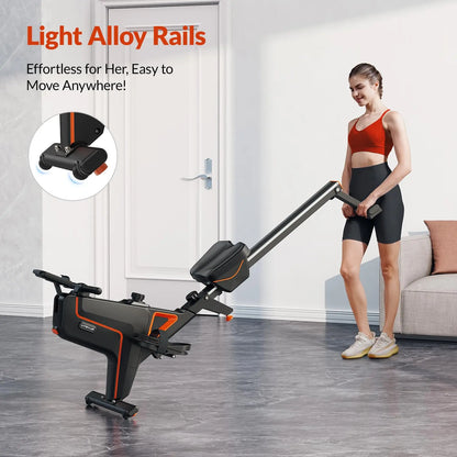 Magnetic Rowing Machine with 16 Resistance Settings | 12 lb Flywheel, Bluetooth LCD, 350 lb Weight Capacity & Compact Design