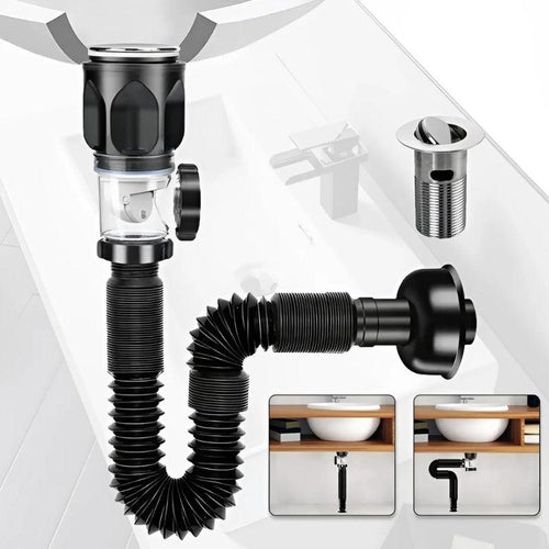 Flexible Anti-Clog and Odor Control Drain Pipe System for Sink and Kitchen