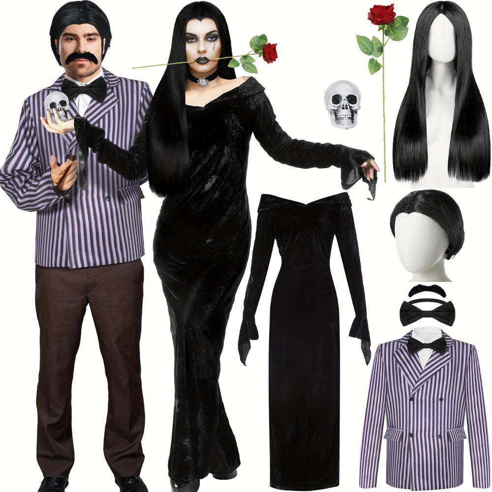 Gothic Halloween Costume Set for Couples - Addams Family Theme