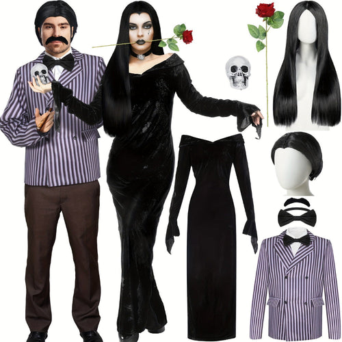 Gothic Halloween Costume Set for Couples - Addams Family Theme