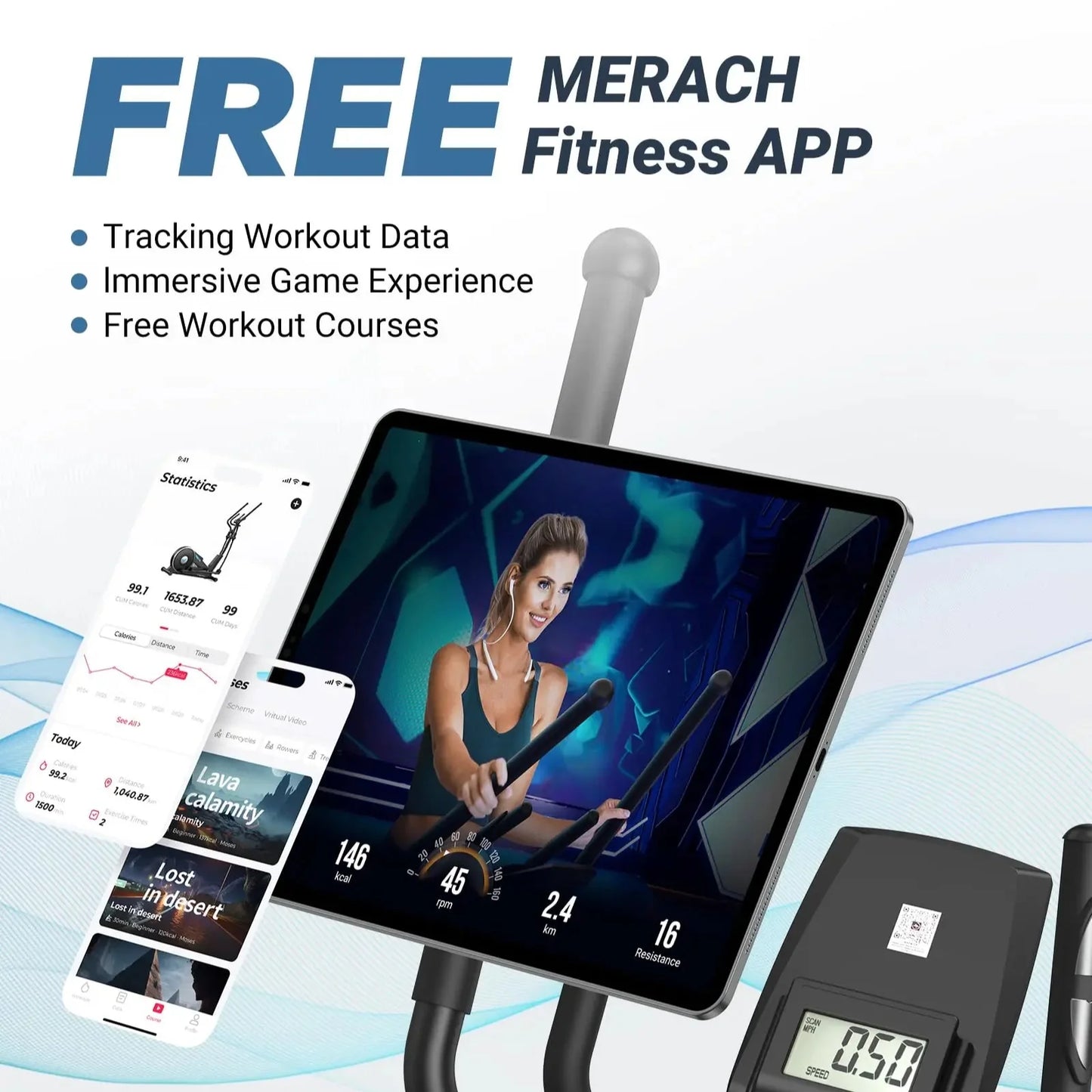 Elliptical Exercise Machine - 16 Resistance Settings, 15.5-Inch Stride, App Sync, 350 lb Weight Limit & Silent Rear Drive