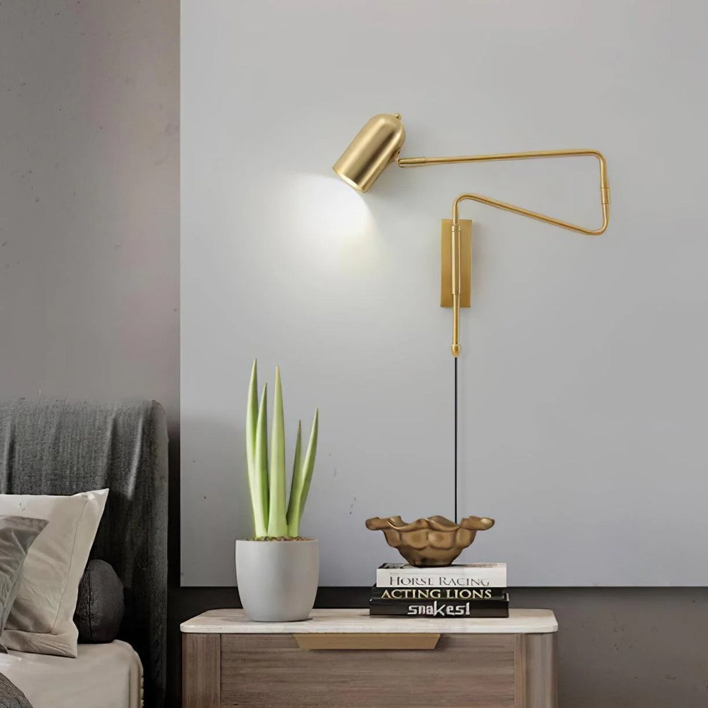 Wall-mounted Light Fixture with Adjustable Arm for Plug-in Use