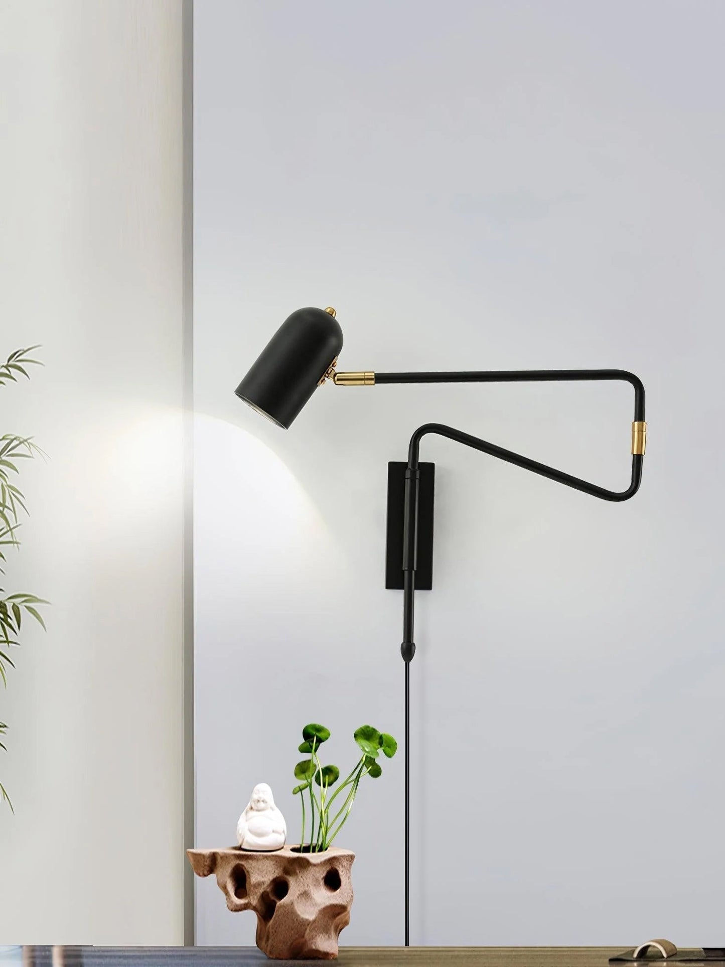 Wall-mounted Light Fixture with Adjustable Arm for Plug-in Use