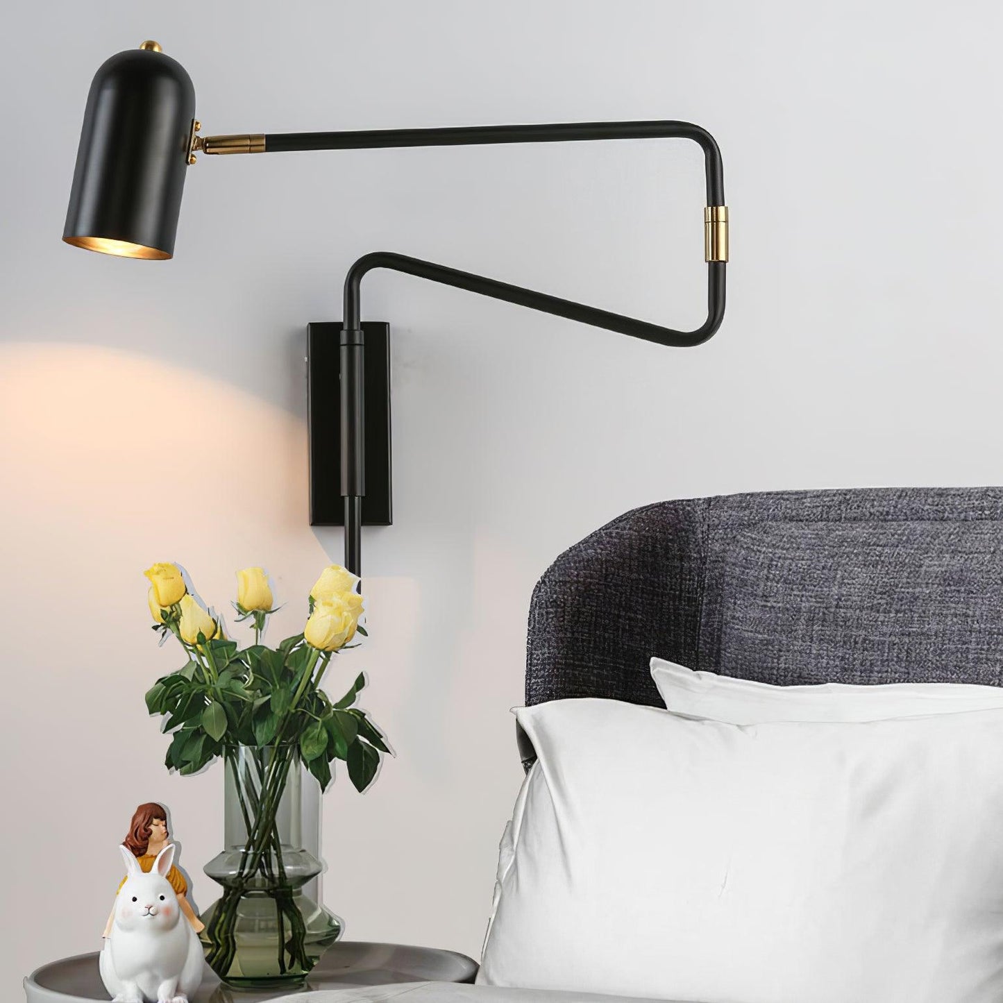 Wall-mounted Light Fixture with Adjustable Arm for Plug-in Use