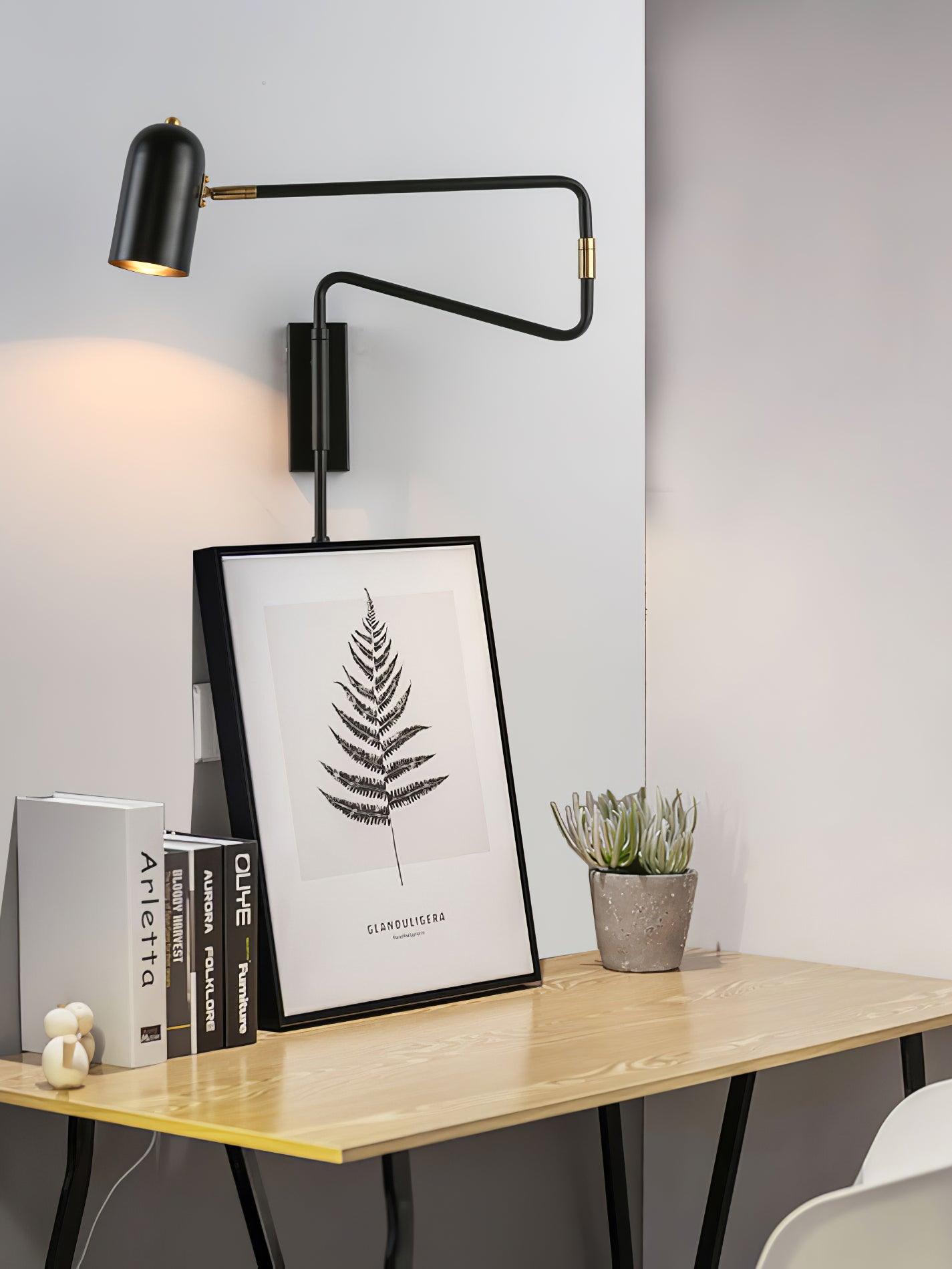 Wall-mounted Light Fixture with Adjustable Arm for Plug-in Use