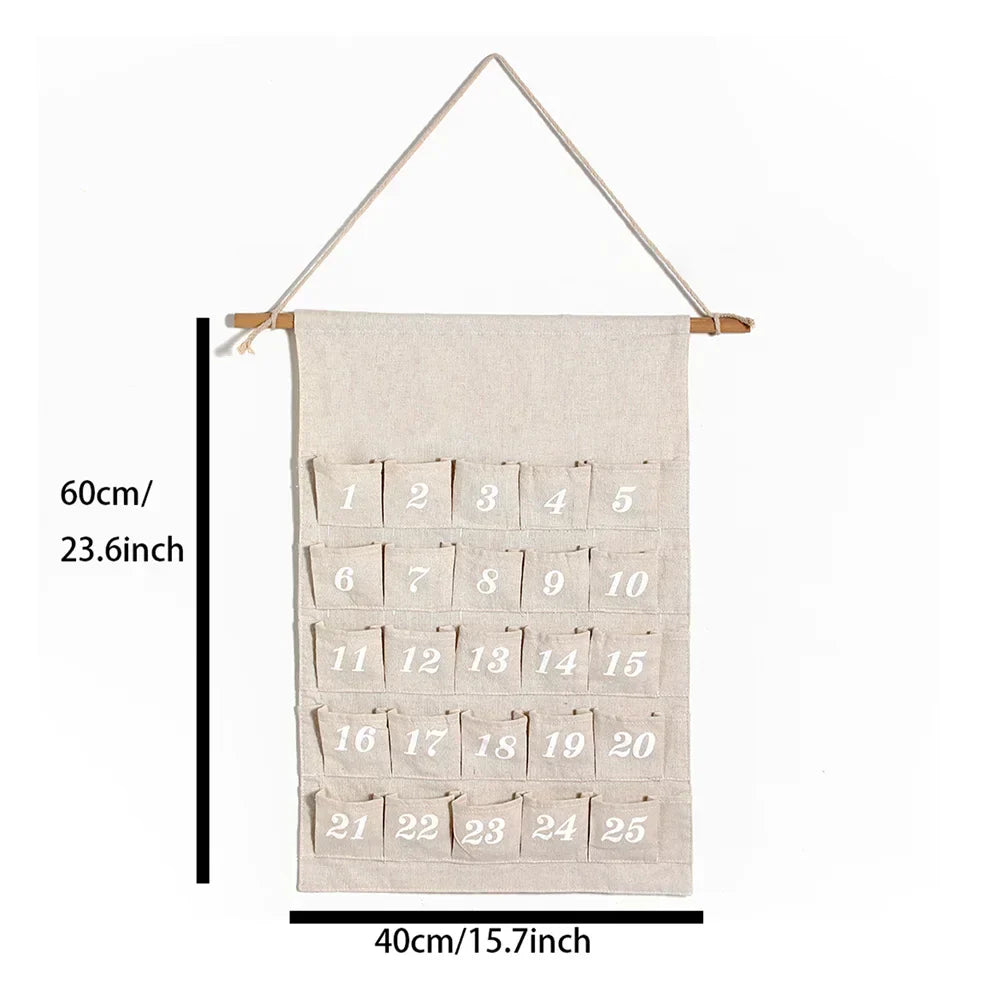 Cotton Advent Calendar with 24 Pockets – Eco-Friendly and Reusable Holiday Decor
