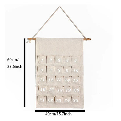 Cotton Advent Calendar with 24 Pockets – Eco-Friendly and Reusable Holiday Decor
