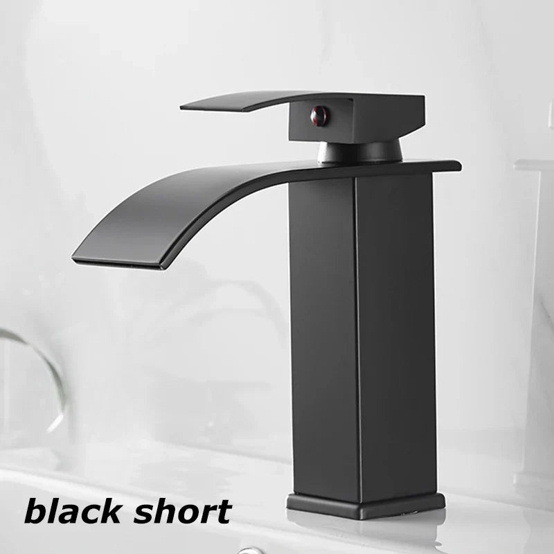 Black Matte Stainless Steel Sink Faucet with Waterfall Design for Modern Bathrooms
