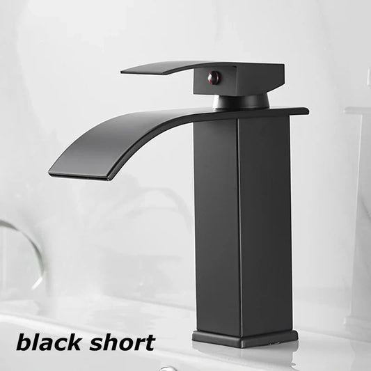 Black Matte Stainless Steel Sink Faucet with Waterfall Design for Modern Bathrooms