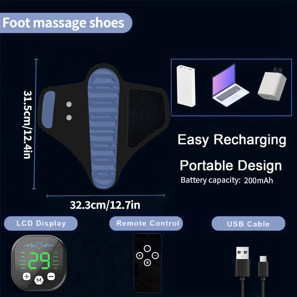 Remote-Controlled Foot Massaging Slippers – 10 Modes, 29 Intensities, 4 Pads, USB-C Rechargeable
