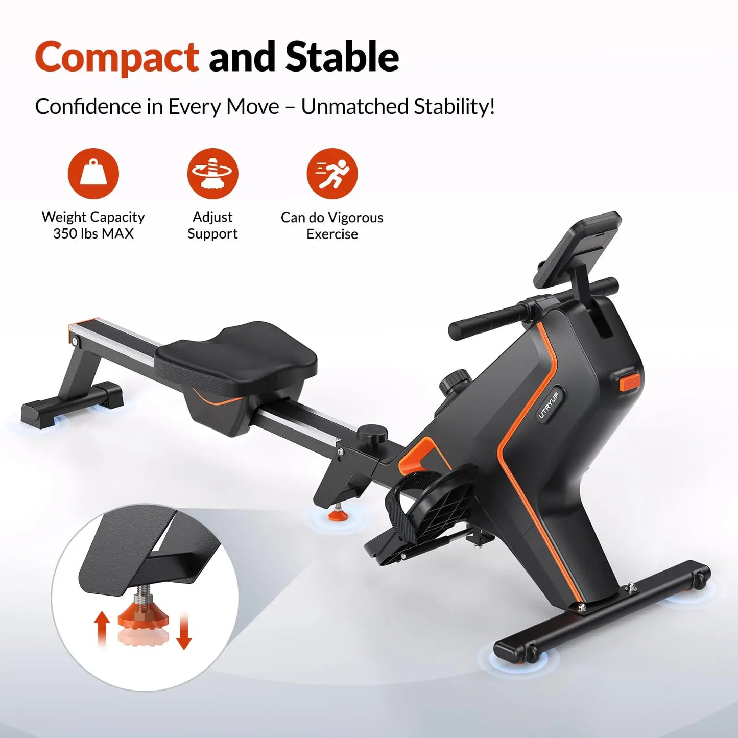 Magnetic Rowing Machine with 16 Resistance Settings | 12 lb Flywheel, Bluetooth LCD, 350 lb Weight Capacity & Compact Design