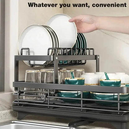 Dish Drying Rack in Stainless Steel – Adjustable Kitchen Organizer