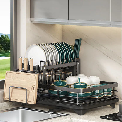 Adjustable Dish Drying Rack – Compact Kitchen Drainer for Any Size Kitchen