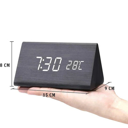 Voice-Activated Wooden Alarm Clock with LED Display – Modern Design