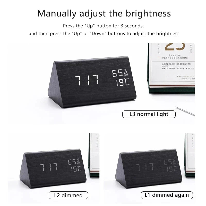 Wooden Digital Alarm Clock – Timeless Design with Modern Features