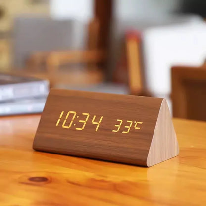 Voice-Activated Wooden Alarm Clock with LED Display – Modern Design