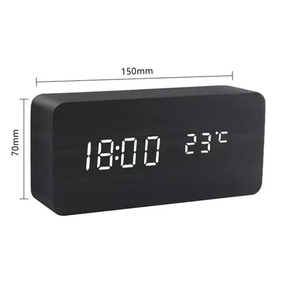 Voice-Activated Wooden Alarm Clock with LED Display – Modern Design