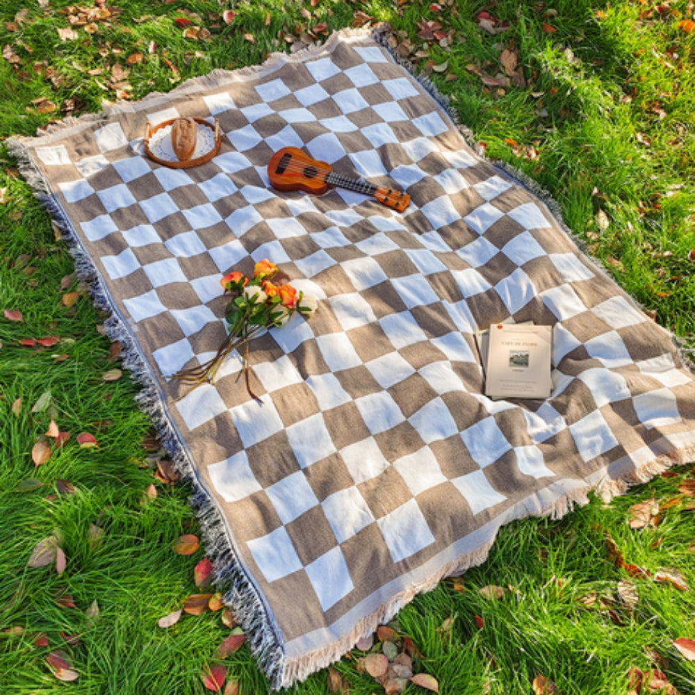 Versatile Fringe-Trimmed Picnic Blanket for Every Season