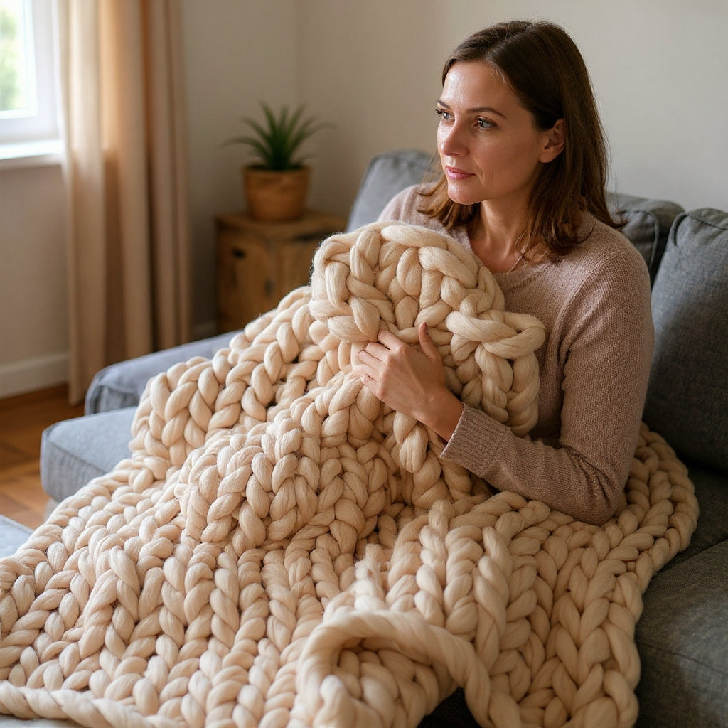 Cozy Merino Wool Throw Blanket in Chunky Knit for Elegant Home Style