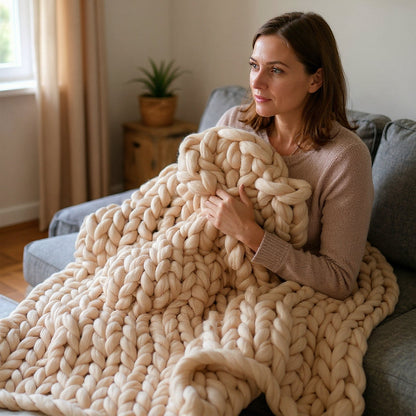 Cozy Merino Wool Throw Blanket in Chunky Knit for Elegant Home Style