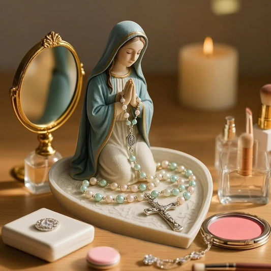 Elegant Mary Motif Rosary Holder for Spiritual Storage