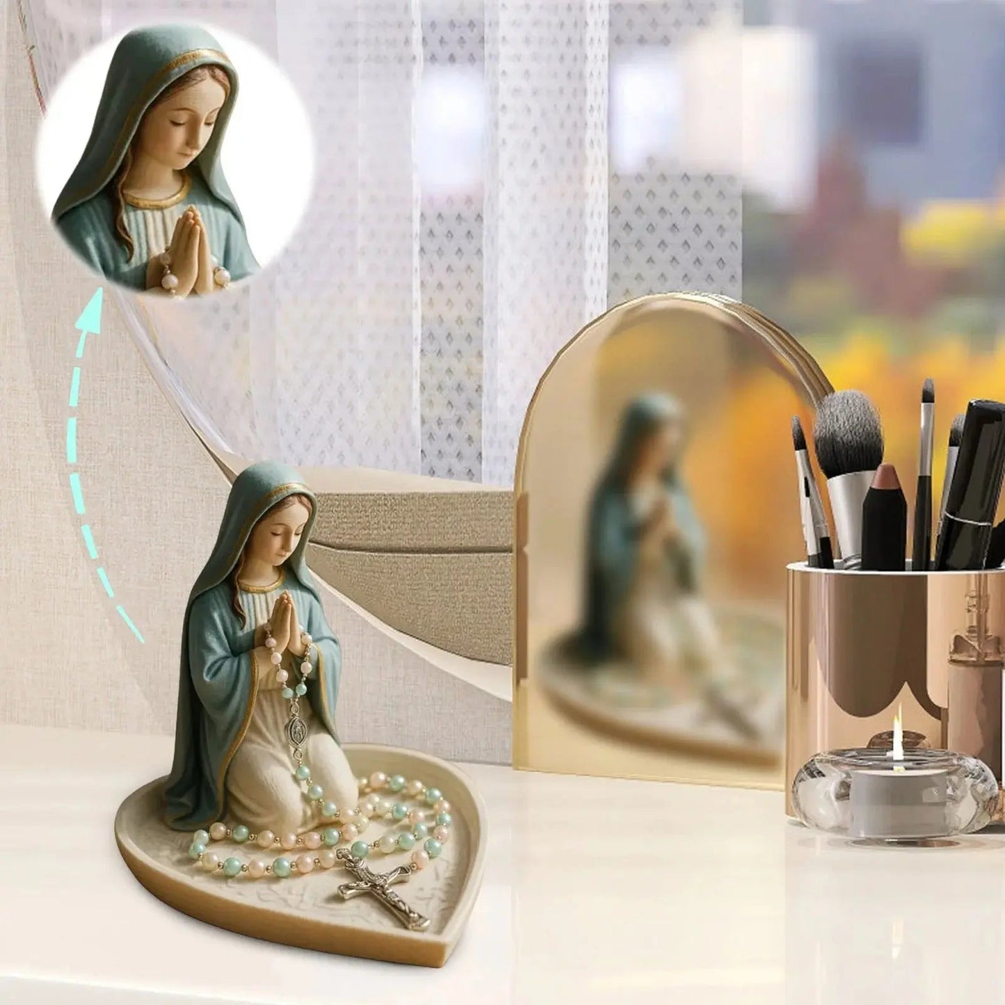 Elegant Mary Motif Rosary Holder for Spiritual Storage