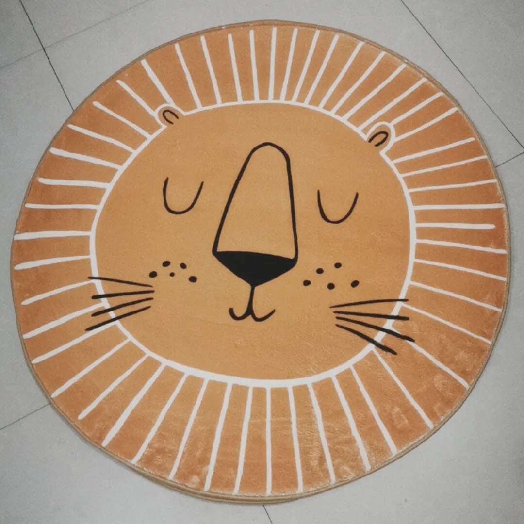 Round Lion Rug for Kids - Soft Polyester Carpet 80cm 100cm 120cm