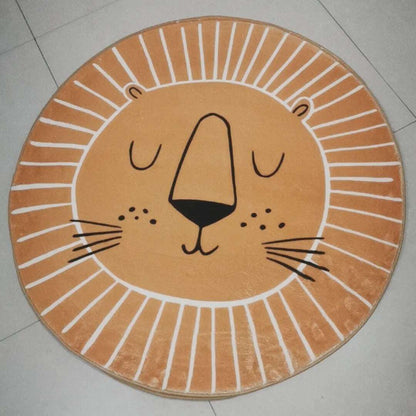 Round Lion Rug for Kids - Soft Polyester Carpet 80cm 100cm 120cm