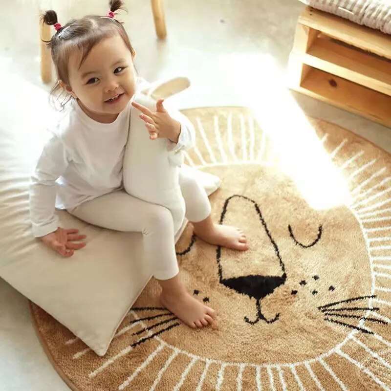 Round Lion Rug for Kids - Soft Polyester Carpet 80cm 100cm 120cm