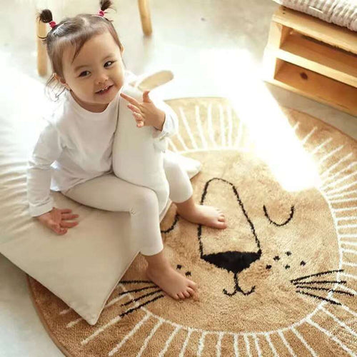 Round Lion Rug for Kids - Soft Polyester Carpet 80cm 100cm 120cm