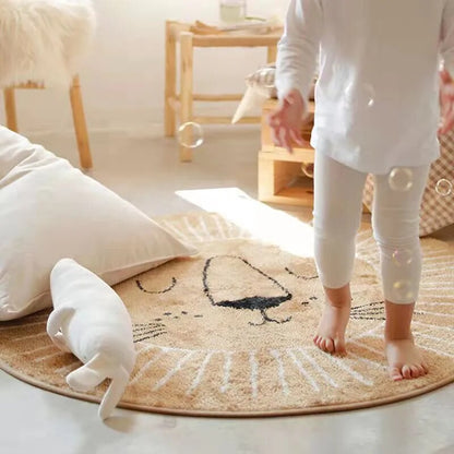 Round Lion Rug for Kids - Soft Polyester Carpet 80cm 100cm 120cm