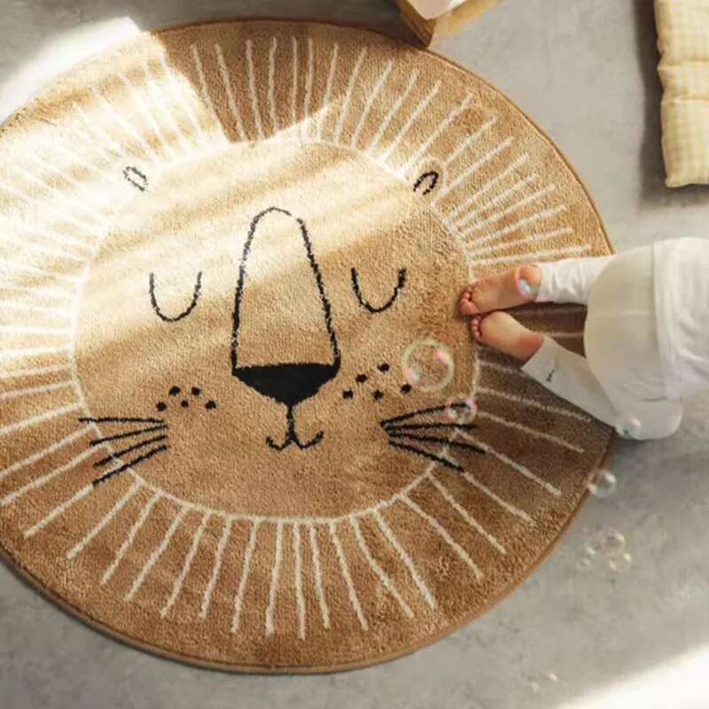 Round Lion Rug for Kids - Soft Polyester Carpet 80cm 100cm 120cm