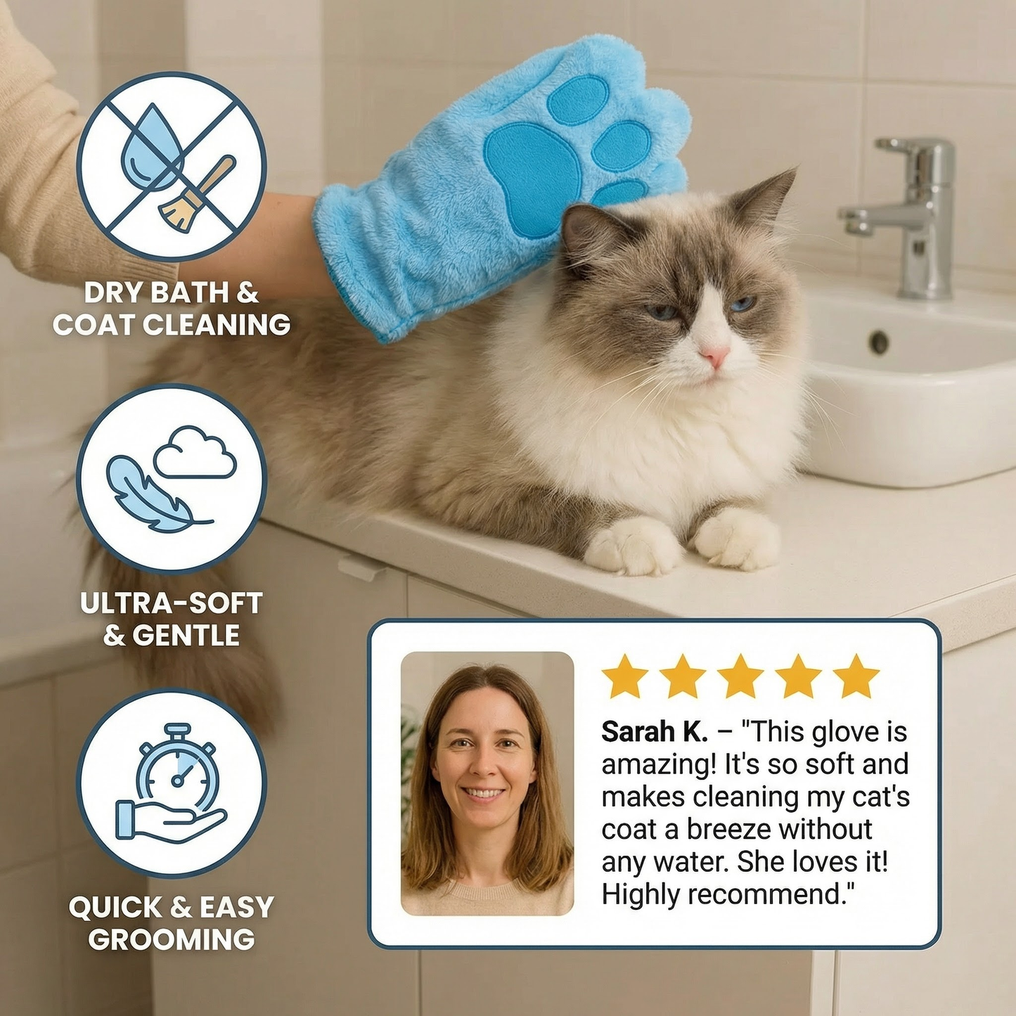 Microfiber Glove for Animal Care – Dry Bath Towel & Coat Cleaning for Cats