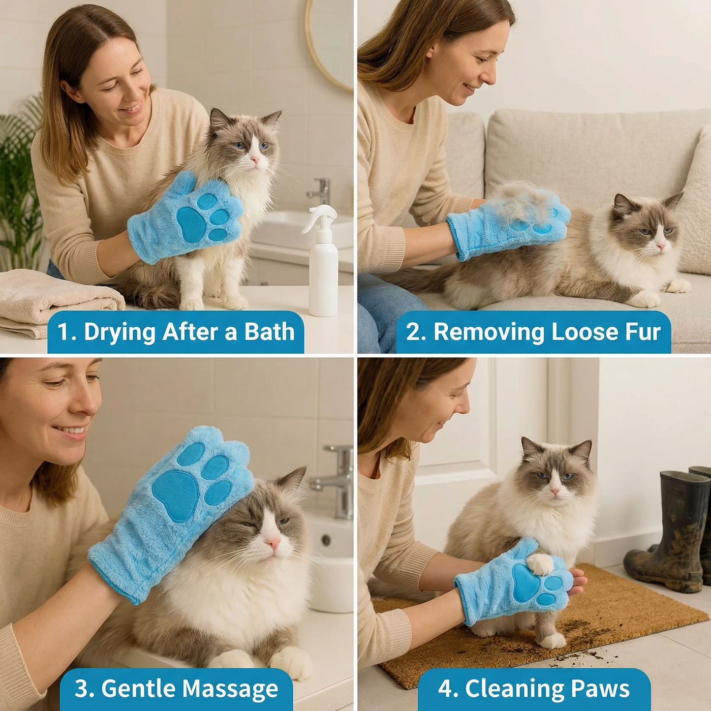 Microfiber Glove for Animal Care – Dry Bath Towel & Coat Cleaning for Cats