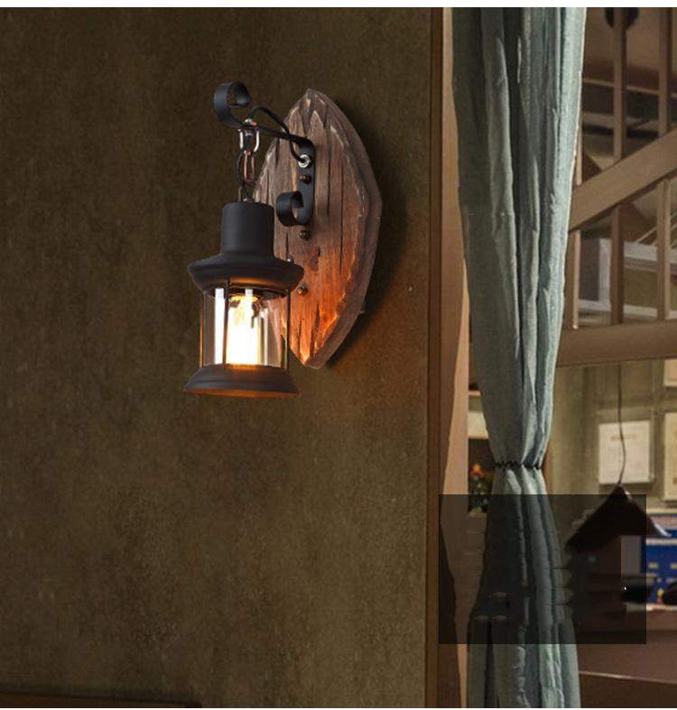 Country House Style Wall Lamp in Antique Wood Finish