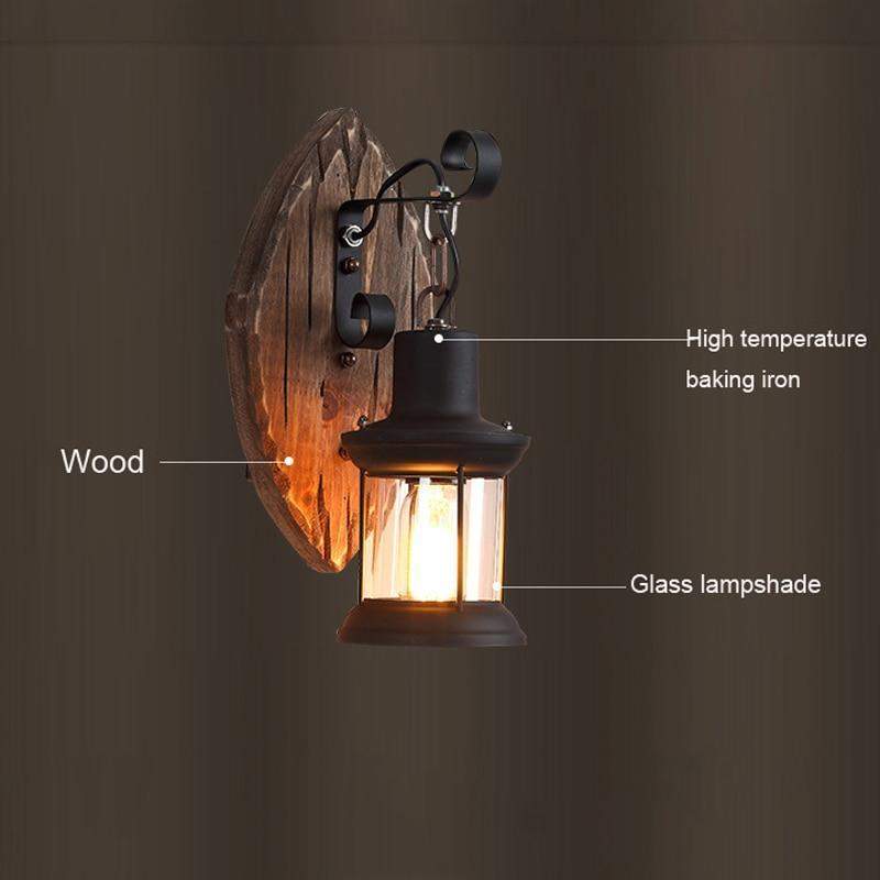 Country House Style Wall Lamp in Antique Wood Finish