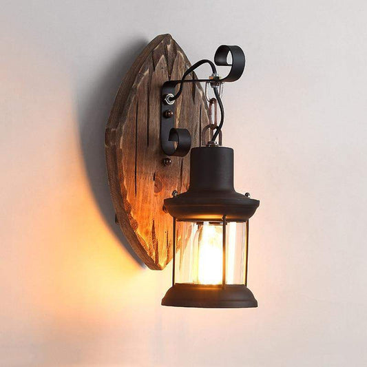 Country House Style Wall Lamp in Antique Wood Finish