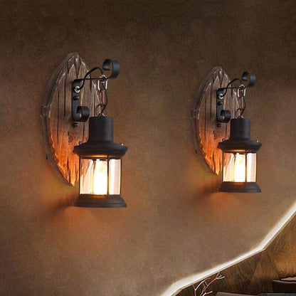 Country House Style Wall Lamp in Antique Wood Finish