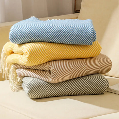 Luxurious Cotton Herringbone Throw Blanket with Fringe