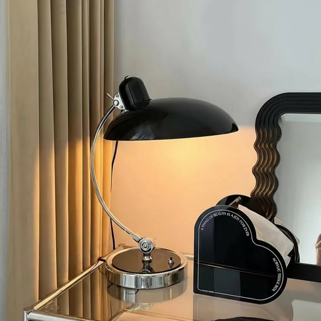 Bauhaus Style Iron Table Lamp with Soft Ambient Lighting