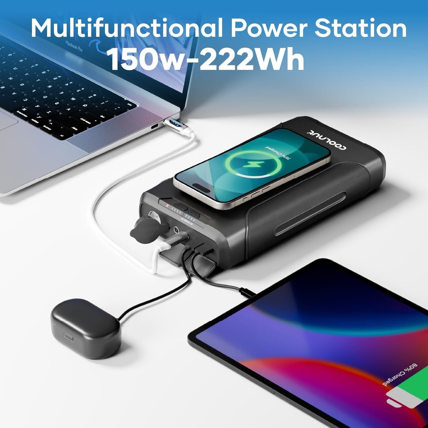 Portable Power Hub | 150W Output, 222Wh Capacity for Travel