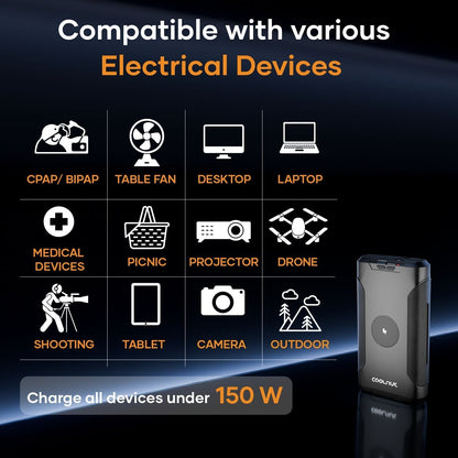 Portable Power Hub | 150W Output, 222Wh Capacity for Travel