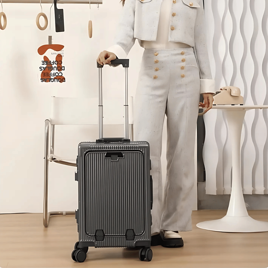 Hard Shell Carry-On Suitcase with Aluminium Frame – 20 Inch, 40L, Laptop Compartment & USB Ports