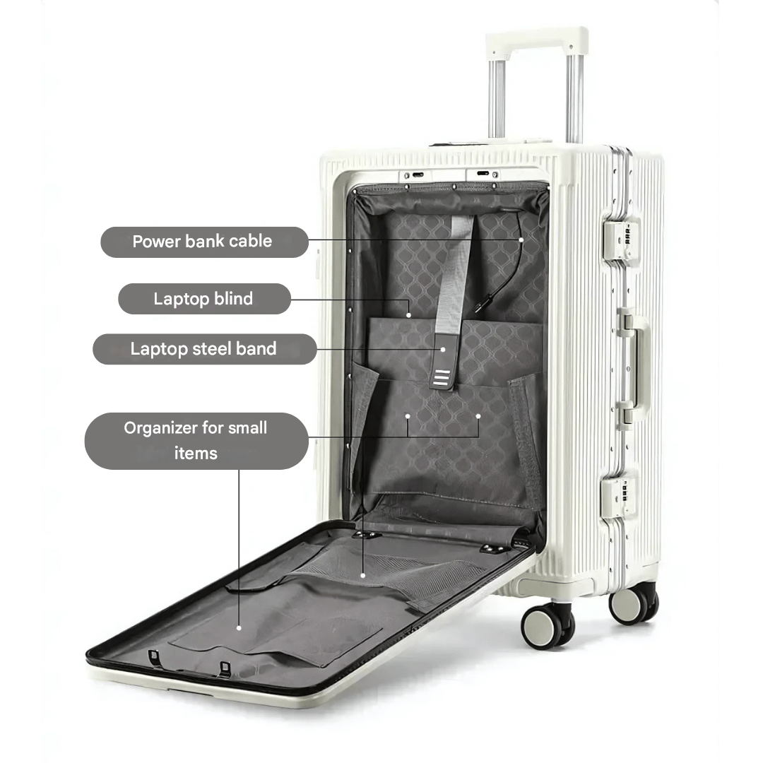 Hard Shell Carry-On Suitcase with Aluminium Frame – 20 Inch, 40L, Laptop Compartment & USB Ports