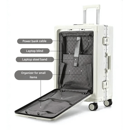 Hard Shell Carry-On Suitcase with Aluminium Frame – 20 Inch, 40L, Laptop Compartment & USB Ports