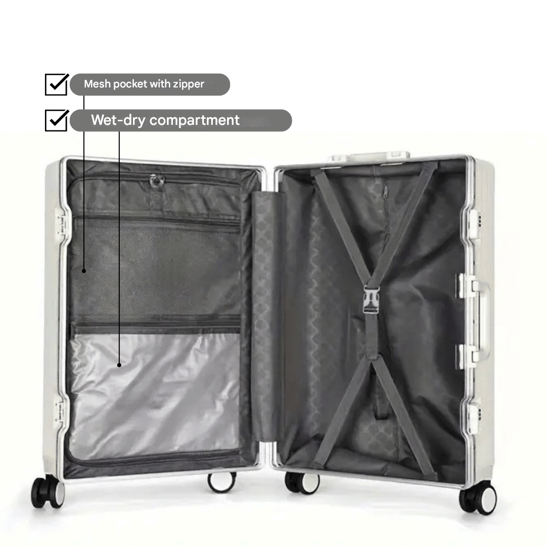 Hard Shell Carry-On Suitcase with Aluminium Frame – 20 Inch, 40L, Laptop Compartment & USB Ports