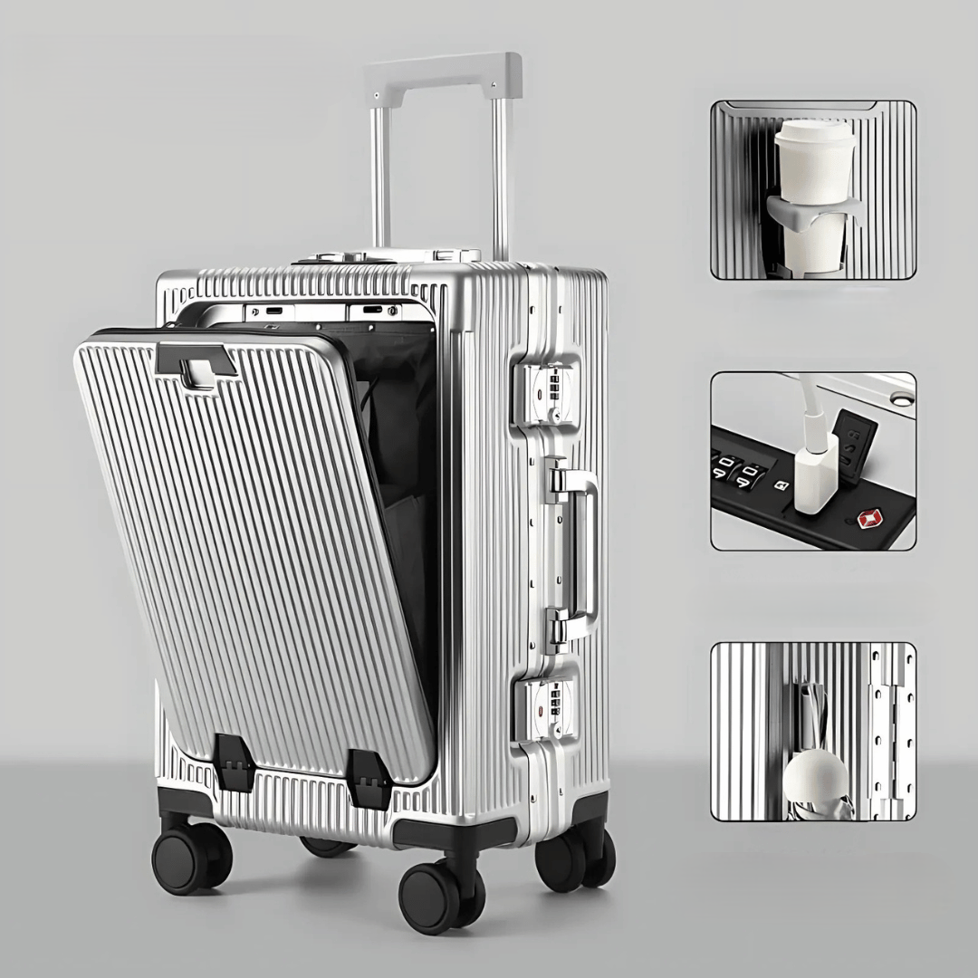 Hard Shell Carry-On Suitcase with Aluminium Frame – 20 Inch, 40L, Laptop Compartment & USB Ports